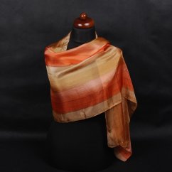 Hedvábná malovaná šála světle hnědo-měděná