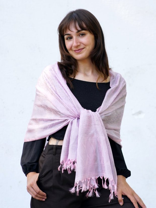 Seidenschal aus Varanasi hellrosa-hellgrau