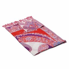 Prostříhávaná šála z viskózy tmavě růžová s modrou a bílou