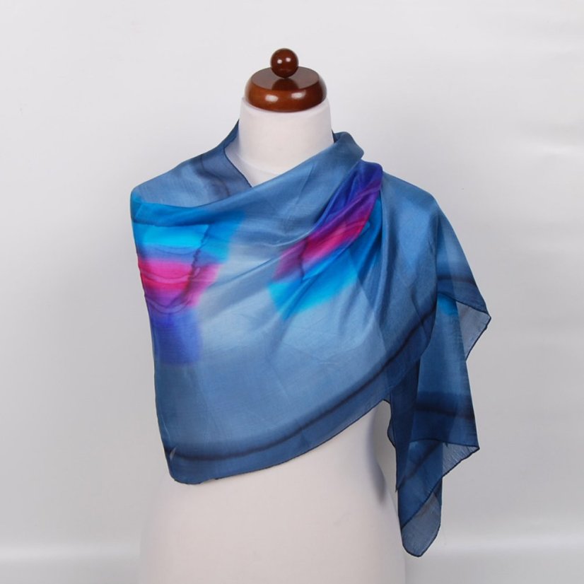 Handgemalter Seidenschal graublau