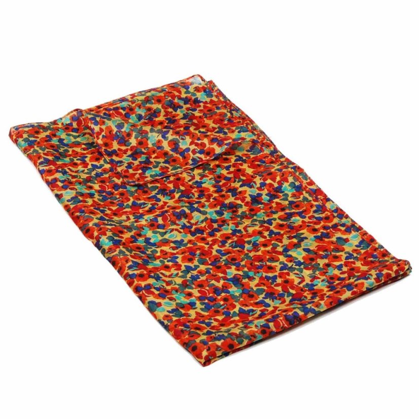 Hodvábny šál s potlačou tmavožlto-tmavooranžovo-červený