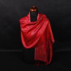 Hedvábná šála Super střední Tsering červená s magentou a tmavě zelenou