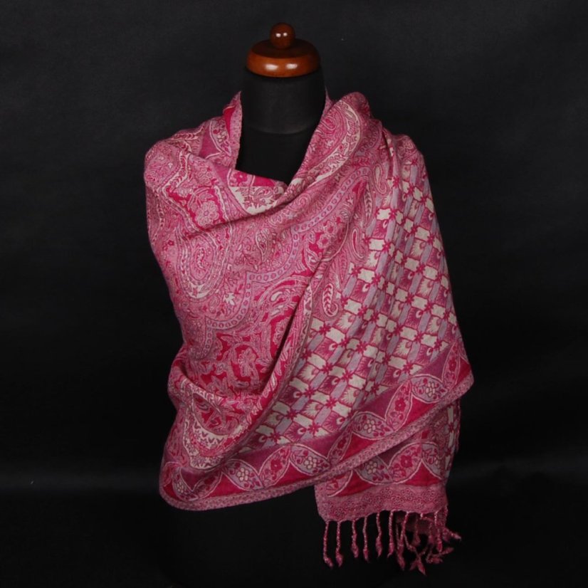 Schal aus Merinowolle in Magenta und Cremefarbe