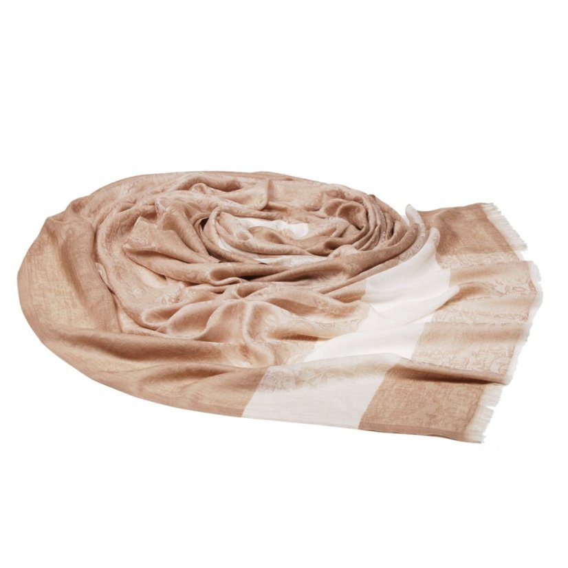 Originální kašmírová pašmína šedobéžová se smetanovou