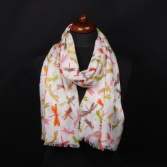 Šál z viskózy tenký biely so svetlozelenou farbou