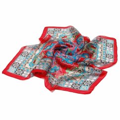 Hedvábný šátek s potiskem s červenou a tyrkysovou