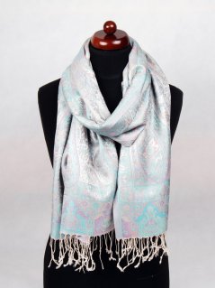 Hedvábná šála Super velká smetanovo-tyrkysová