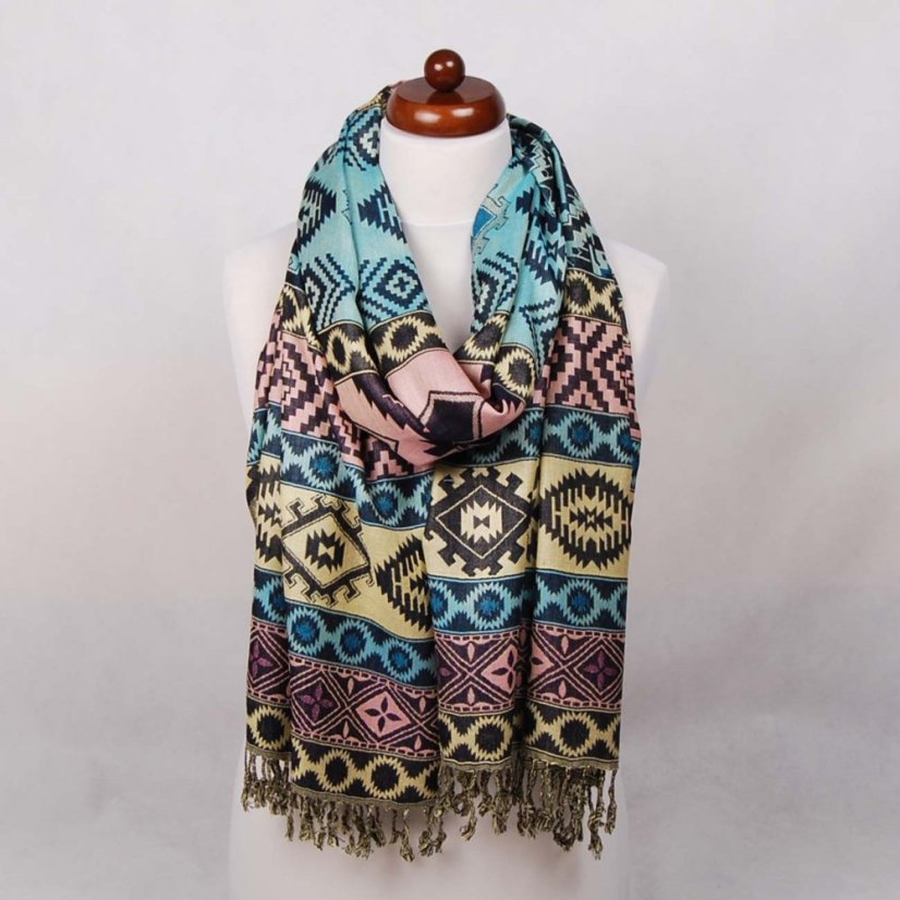 Schal aus Viskose mehrfarbig mit Helltürkis