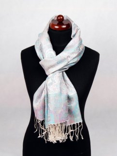 Hodvábny šál Super veľký smotanovo-tyrkysový