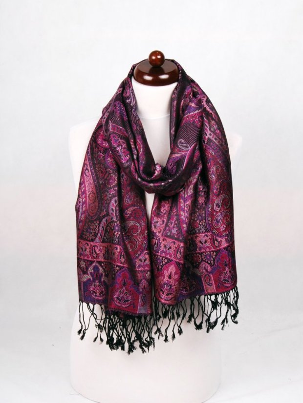 Hodvábny šál Super veľký čierno-fialový