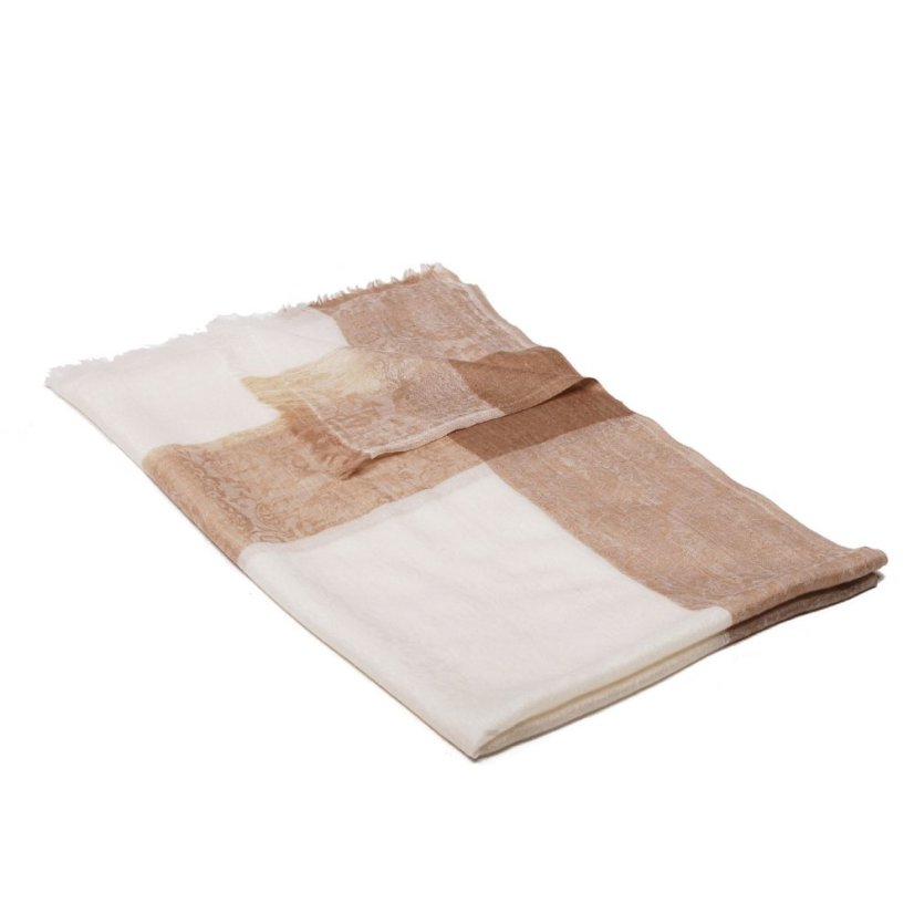 Originálna kašmírová pašmína smotanová so svetlohnedou farbou