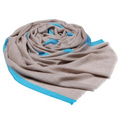 Kašmírska vlnená pašmína exclusive s hodvábom šedohnedá so svetlomodrou farbou