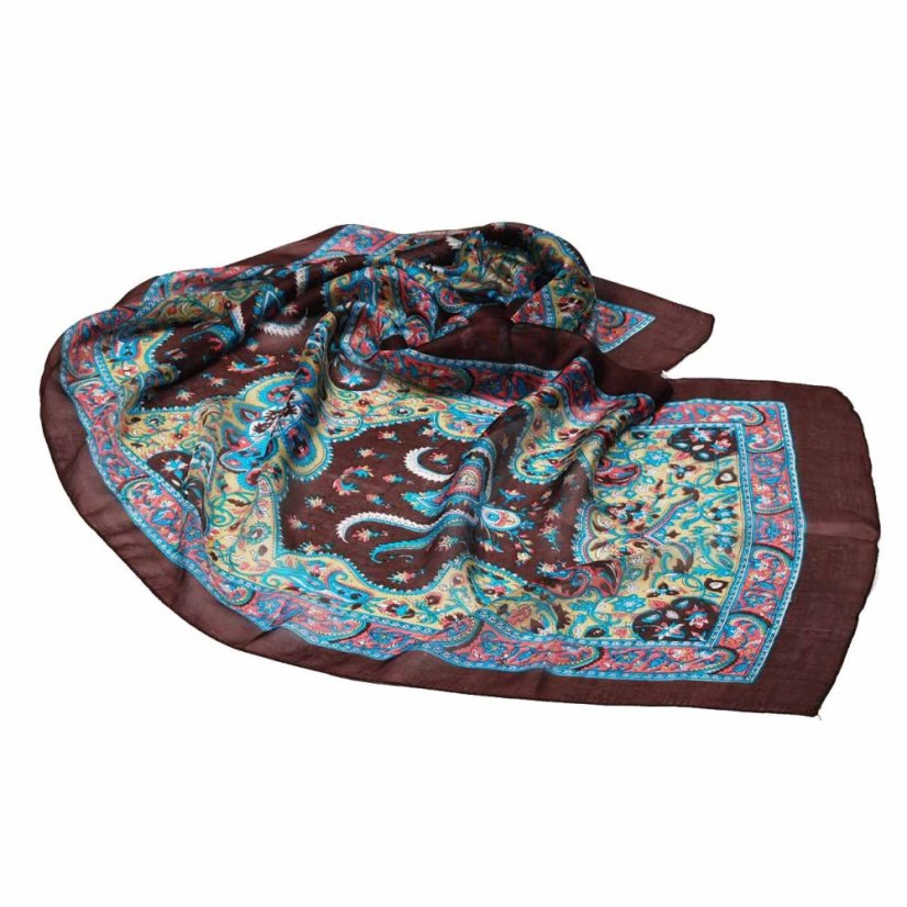 Hodvábny šál s potlačou tmavohnedo-zlatý