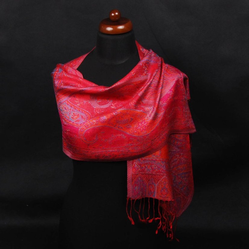 Hedvábná šála Super červená s magentou a tyrkysovou