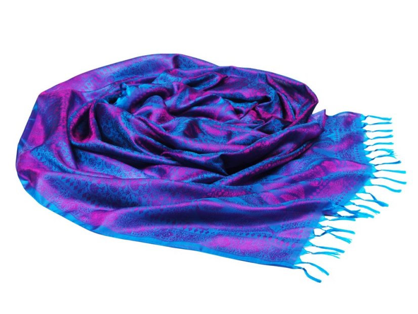 Hodvábny šál z Váránasí tyrkysovo-fialový