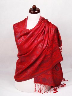 Hodvábny šál Super veľký červený s tmavozelenou farbou