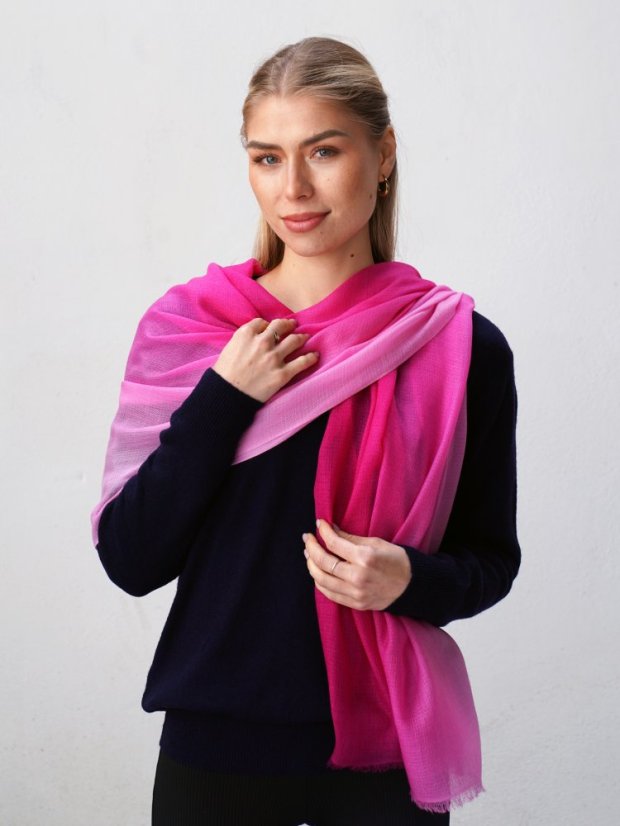 Prstýnková pašmína exclusive ombré tmavě růžová