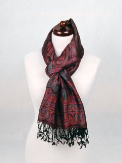 Hedvábná šála Super velká černá s magentou a tmavě zelenou