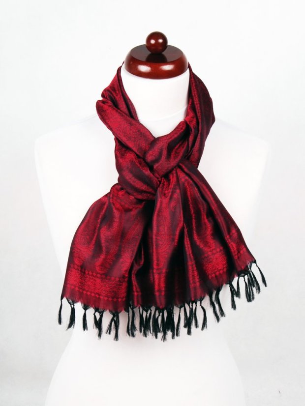 Hodvábny šál z Váránasí červeno-čierny