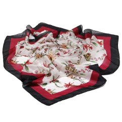 Hedvábný šátek s potiskem bílý s vínovou