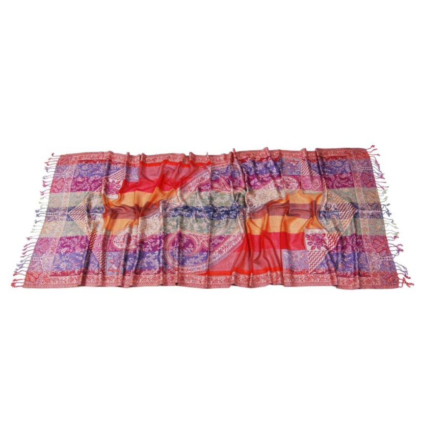 Prestrihávaný šál z viskózy mnohofarebný s oranžovou farbou