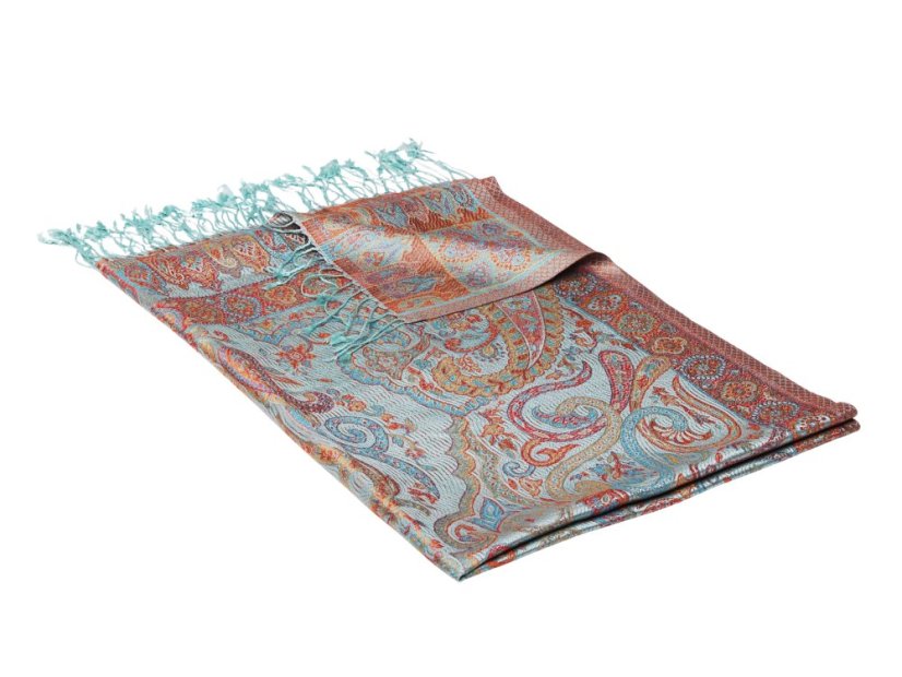 Seidenschal Super groß hellblau mit Rot