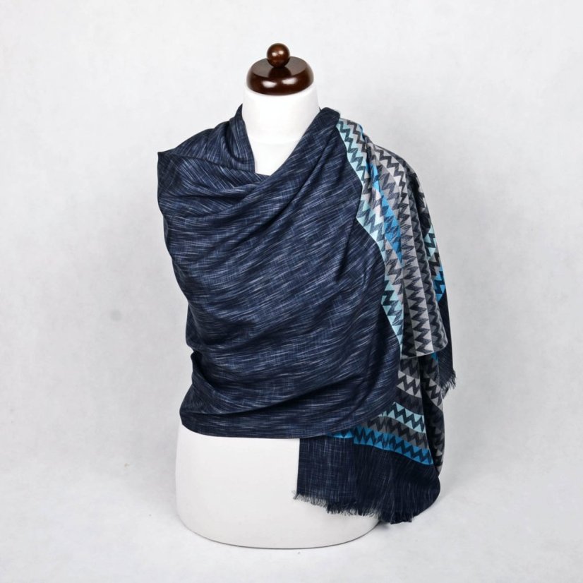 Šál z viskózy a hodvábu s pruhmi tmavošedý s šedou farbou