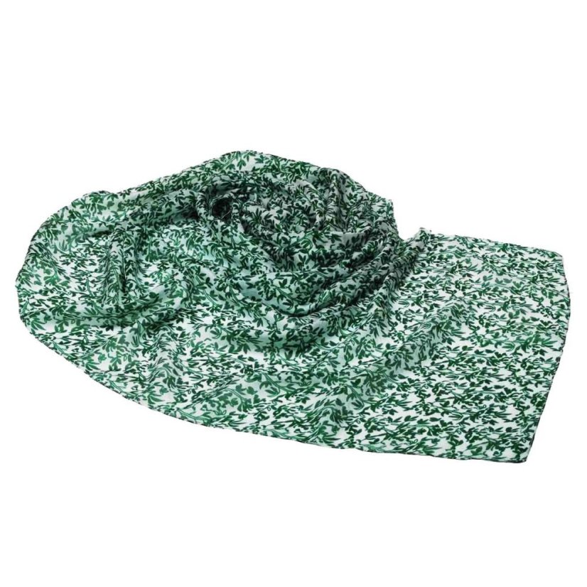 Hedvábná šála s potiskem tmavě zeleno-bílá