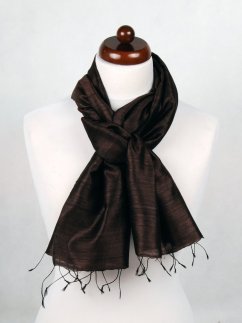 Šál zo surového hodvábu tmavohnedý