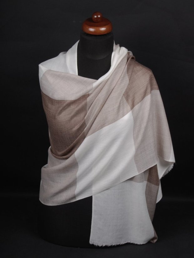 Kaschmirische Pashmina exklusiv kariert graubraun mit Weiß