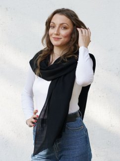 Kašmírská vlněná pašmína Self černá