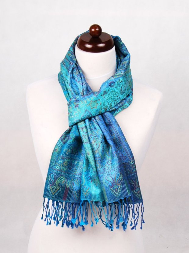 Hedvábná šála Super velká modro-fialovo-tyrkysová