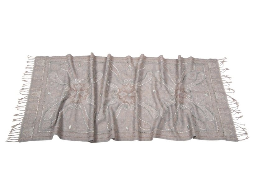 Šál z merino vlny s vyšívaním šedý s šedohnedou farbou