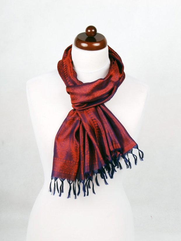 Seidenschal aus Varanasi dunkelblau-braun