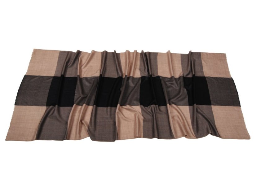 Kašmírská vlněná pašmína exclusive světle hnědo-černá