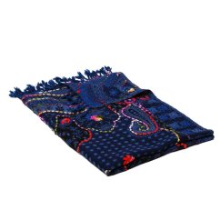 Šála z merino vlny s vyšíváním s královsky modrou a černou