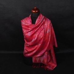 Hedvábná šála Super velká Jamavar červená s fialovou