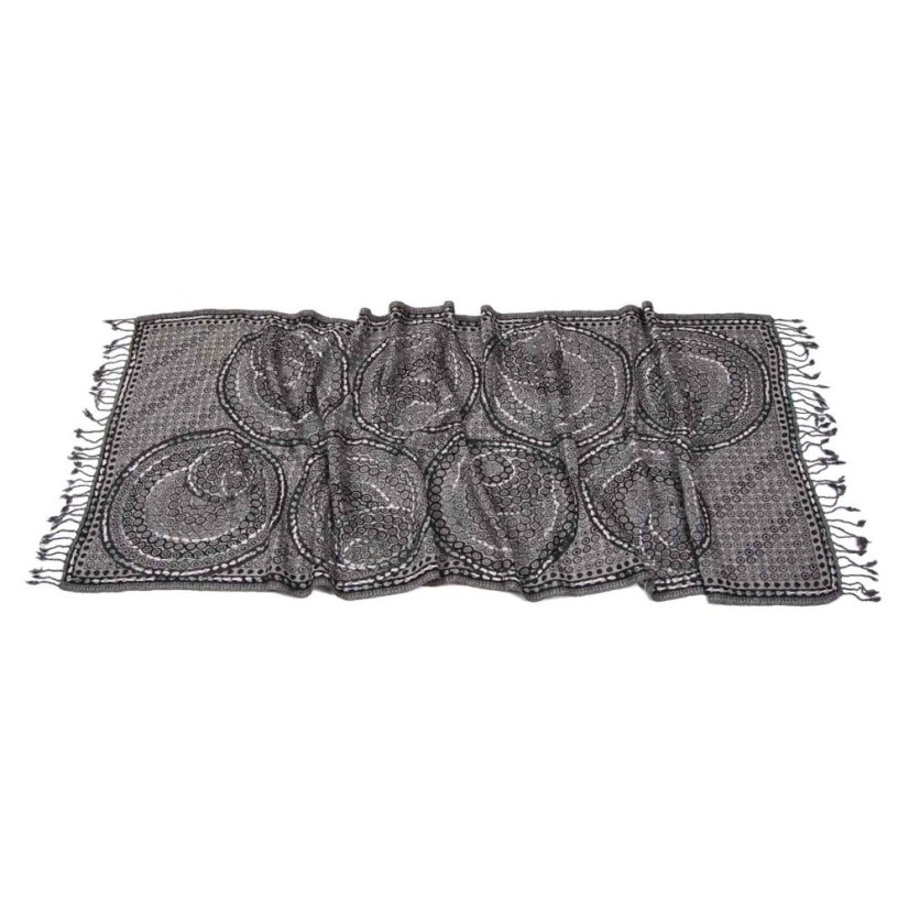 Šála z merino vlny s vyšíváním černo-smetanovo-tmavě šedá