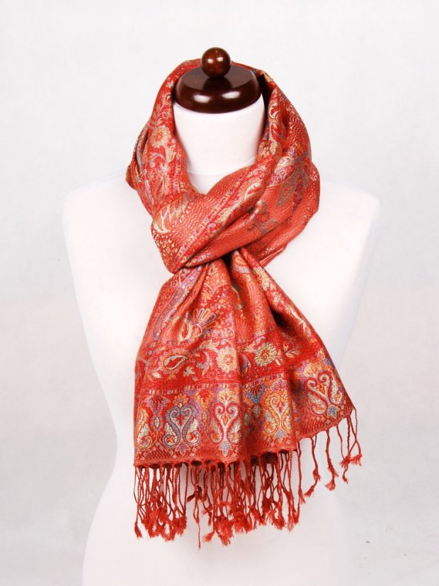 Seidenschal Super groß in Terracotta Farbe mit Rot