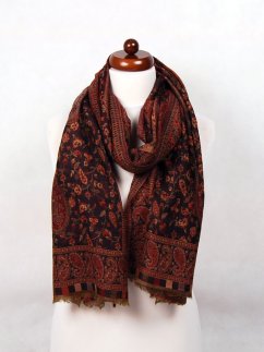 Kašmírska vlnená pašmína Khani Jamavar exclusive čierno-červená