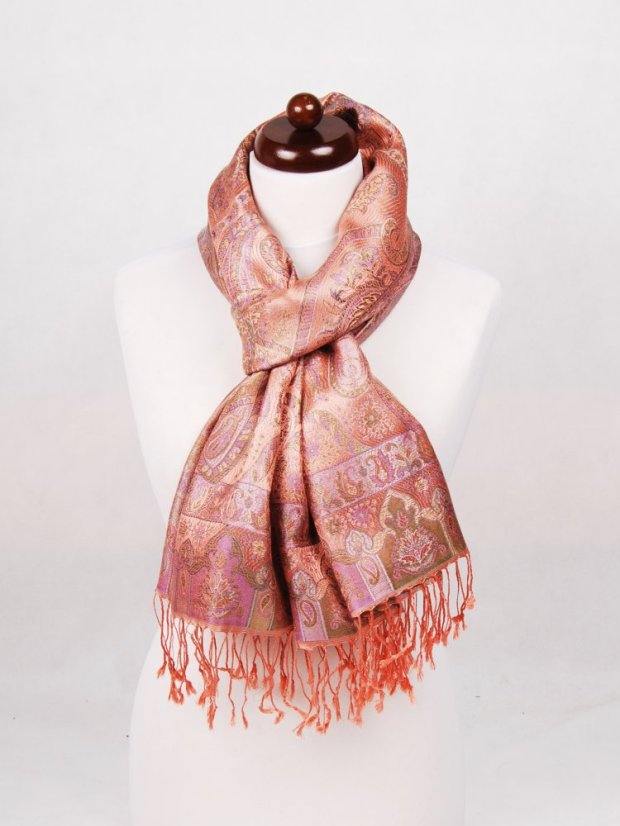 Seidenschal Super groß in Lachs-Farbe mit Lila