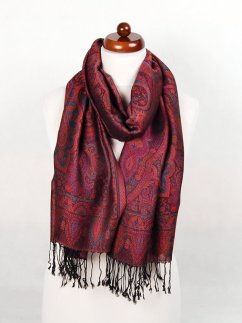 Schal aus Viskose und Seide schwarz mit Magenta und Orange