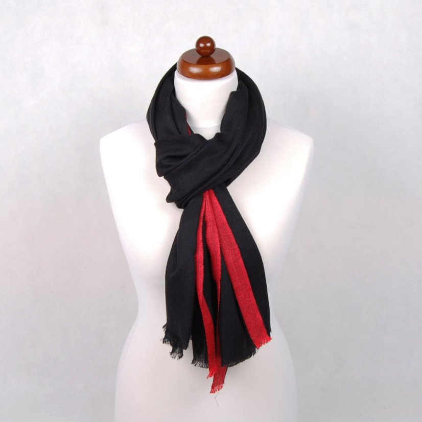 Kašmírská vlněná pašmína exclusive s hedvábím černá s červenou