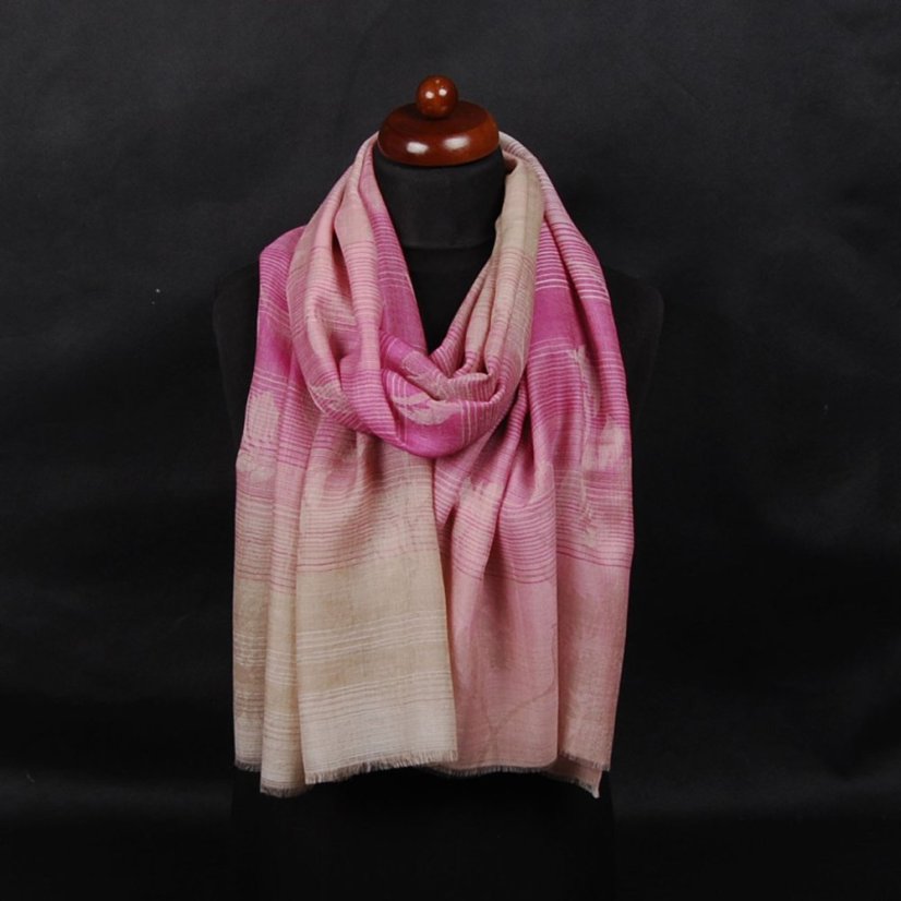 Kašmírská vlněná pašmína exclusive s růžovou