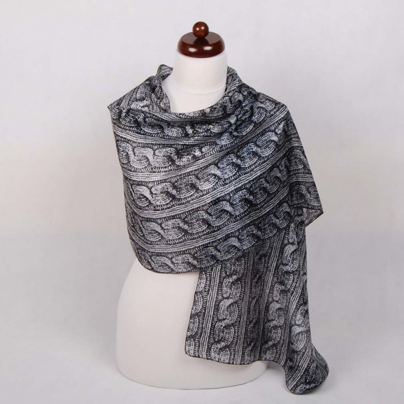 Seidenschal mit Aufdruck schwarz-grau