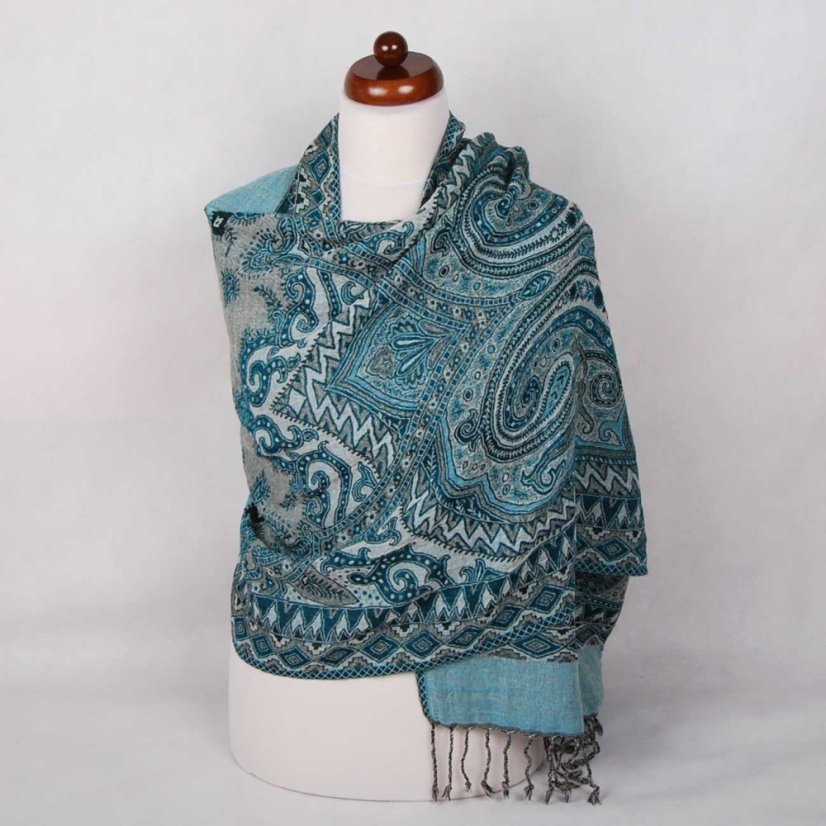 Šál z merino vlny s tmavozelenou a tyrkysovou