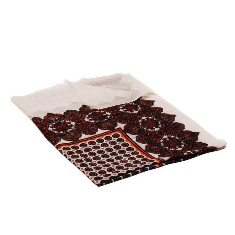 Kaschmirische Pashmina mit Aufdruck schwarz-cremefarben-dunkelrot