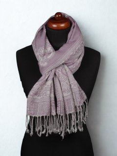 Šála z merino vlny šedofialovo-smetanová