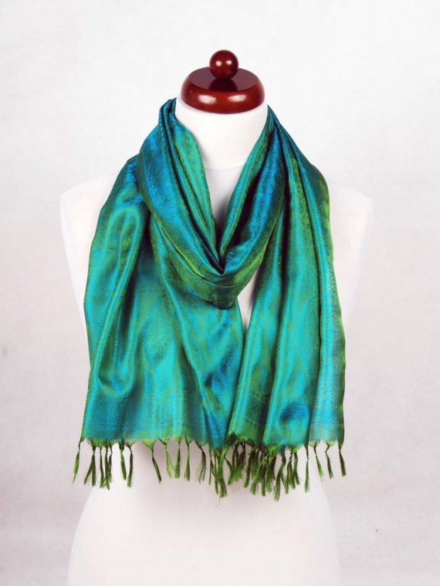 Hedvábná šála z Váránasí zeleno-tyrkysová