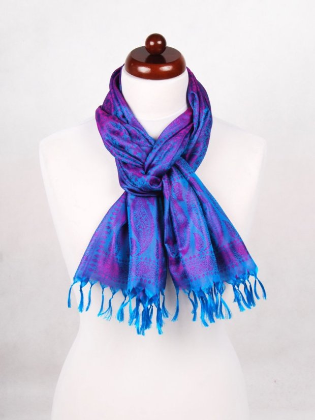 Hodvábny šál z Váránasí tyrkysovo-fialový